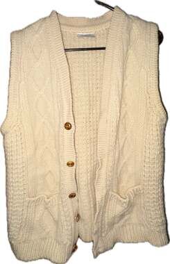 Vintage Aran Crafts 100% Wool Cable Knit Sweater Vest Made in Ireland